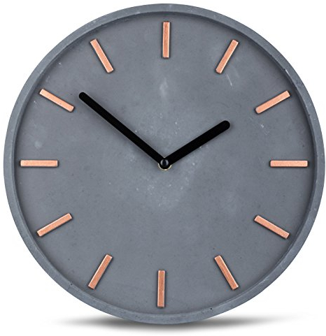 levandeo Hochwertige Beton-Uhr Wanduhr in Grau Kupfer ca. 30cm rund Moderne Wanddeko Designer Uhr