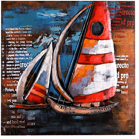 H4L Wandbild Metallbild Regatta 3D Bild Segelboot Segler Metall Motiv Relief handgefertigt Unikat ca. 80x80 cm