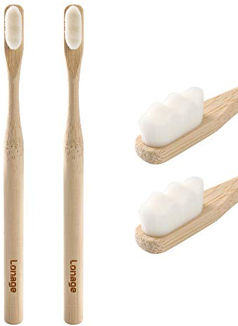 Lonage Lot de 2 brosses à dents extra douces en bambou pour gencives sensibles, micro nano avec 20 000 poils pour dents sensibles, femmes enceintes, personnes âgées