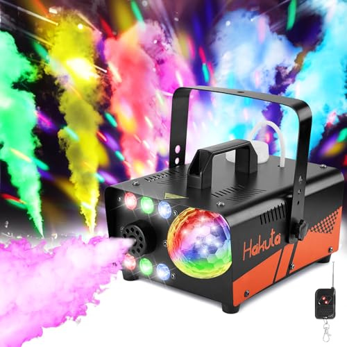 HAKUTA Fog Machine, Smoke Machine with Disco Ball Light and LED RGB Lights, 3000 CFM Spray with Auto Spray Function, Great for Halloween, Christmas, Wedding, Stage Performance and Parties