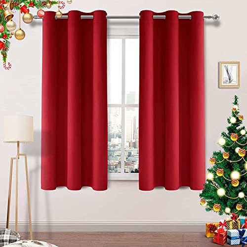 DWCN Christmas Decorative Blackout Bedroom Curtains Eyelet Red Thermal Curtains for Living Room 46 x 54 Inch 2 Panels