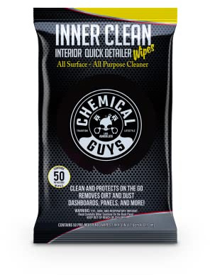 Chemical Guys InnerClean Interior Quick Detailer & Protectant Wipes – 50 Pack Multi Surface Interior Cleaner Wipes for Dashboards, Doors and Seats – Safe for Cars, Trucks, SUVs, RVs and Home Use