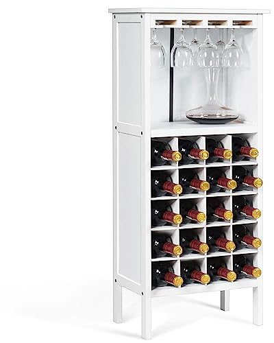 COSTWAY Weinschrank für 20 Flaschen, Weinregal Holz mit Glashalter, Flaschenregal, Flaschenständer, Weinständer für Küche, Bar, 42 x 24,5 x 96 cm (Weiß)