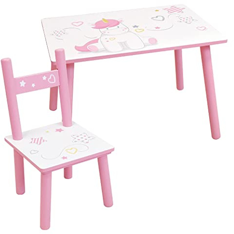 FUN HOUSE 713527 enhörning bord H 41,5 cm x B 61 cm 42 cm med en stol H 49,5 cm x B 31 cm x D 31,5 cm för barn