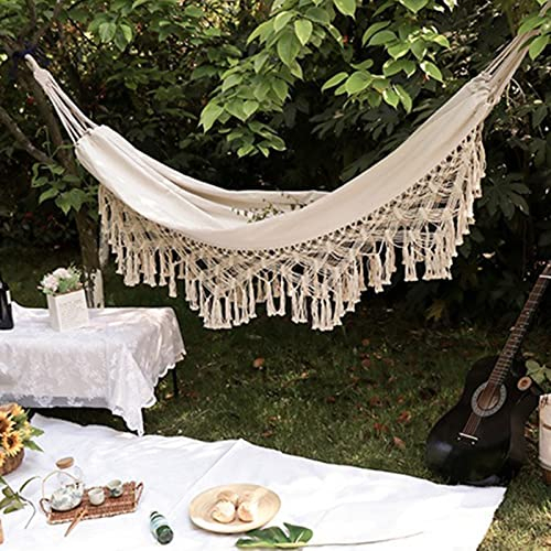 Hängematte Outdoor,Quasten Hängematte,Boho Hängematte 2 Personen,Baumwolle Weich Camping Hängematte,Tragfähigkeit bis zu 200kg,Makramee Hängematte,Doppel-Hängematte,für Hause drinnen und draußen