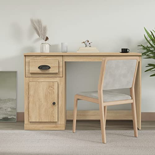 LAPOOH Schreibtisch mit Schublade Sonoma-Eiche 115x50x75 cm, Pc Tisch, Gaming Desk, Computertisch, Work Table, Besprechungstisch, Leetdesk, Zeichentisch