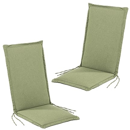 Pack 2 Cojines para Silla jardín, Repelente al Agua, Poliéster 200 gr, Color Verde, 52 + 40 cm x42 cm x4 cm,No Pierde Color, Desenfundable, Funda de cojín con Relleno para sillas de terraza