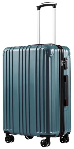 COOLIFE Koffer, Mittelgroß Hartschalenkoffer Trolley ABS Reisekoffer mit TSA-Schloss und 4 Rollen,Blaugrün, L(66cm)