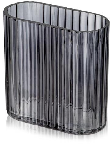 Räfflad vas glasvas vas vas dekoration, blomvas för bordsdekoration, modern vas transparent vas glas för vardagsrum, matbord, entré, spiselkrans, hylla, bröllop, kontor, rökfärg