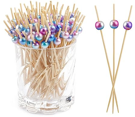 Purple Pearl Cocktail Sticks (100PCS) - 4.7 Inch Bamboo Canapé Picks for Charcuterie Boards Christmas & Halloween Food Sticks Decorative Appetizer Accessories, Dessert Skewers