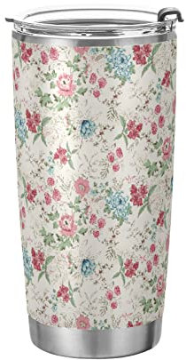 Anticsao Vintage Flowers Season Tumbler with Lid and Straw, Insulated Stainless Steel Tumbler Cup, Double Walled Travel Coffee Mug Thermal Vacuum Cups for Hot & Cold Drinks 20oz
