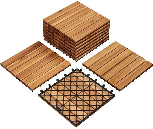 Yaheetech 10pcs Baldosas de Madera de Acacia 30x30cm, 0,96 m² Suelo Terraza Exterior Azulejos para Balcón Jardín Instalación Sencilla