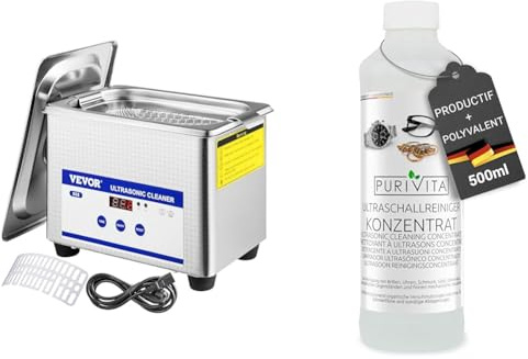 VEVOR Machine de Nettoyage à Ultrasons 0,8 L, Professionel,Écran Affichage LED 220 V & PURIVITA - Concentré de Nettoyant liquide pour produits ultrason - Multi-usages - Nettoyeur Bijoux