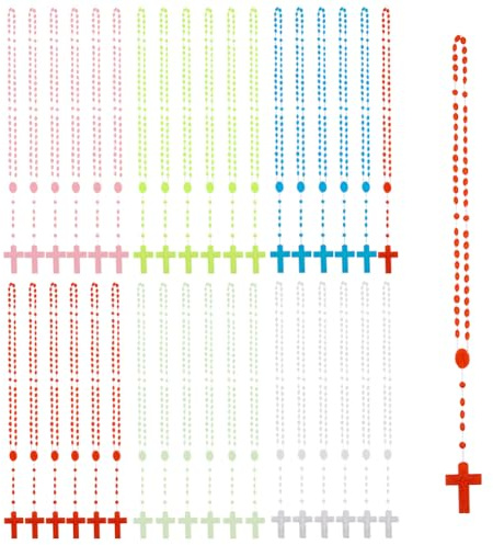 DICOSMETIC 120 collares de cruz a granel en 6 colores, collar de cruz luminoso, collar de cuentas de rosario de plástico que brilla en la oscuridad, collar en Y, joyería de oración para mujeres