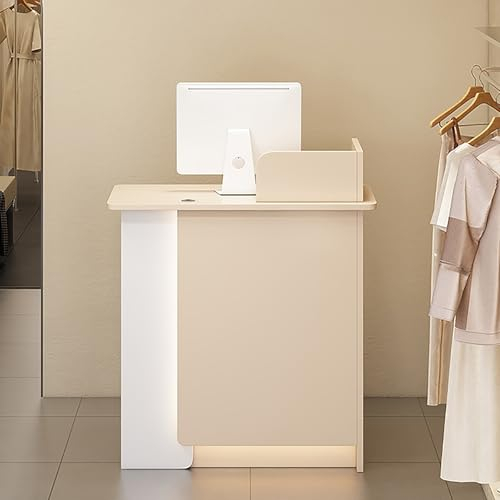 Empfangs theke Büro theke Rezeption Tisch Messetheke Stehpult Kleiner Empfangstresen for Kleine Räume Empfangstheke mit Schubladen for Kassenbüro/Kosmetiksalon/Lobby(Warm apricot+white,39*18*37in)