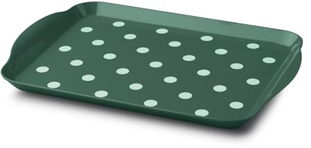 Zeal Plateau de Service en mélamine avec poignées et Bords relevés - Motif Pois - 30 x 21 cm - Vert forêt