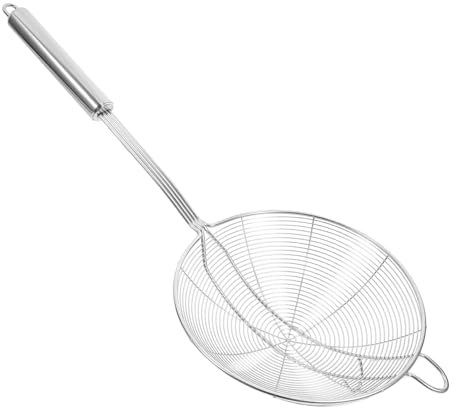 FUNOMOCYA Edelstahl Sieblöffel Drahtsieblöffel Mit Doppeltem Spiralrahmen Hitzebeständig Für Hot Pot Kochen Pasta Nudel Abgießen Und Braten Griff Ergonomisch Zum Aufhängen