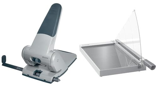 Leitz Set Extrastarker Registraturlocher & Precision Office Hebelschneider A3, Papierschneidemaschine mit 457 mm Schnittlänge für bis zu 15 Blatt, Großer Locher Für 65 Blatt, 51800084 + 90220000