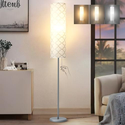 GyroVu Floor Lamp for Living Room, 65” Standing Lamp Tall Lamps for Bedroom with Paper Lampshade 3 Color Temperatures Floor Light for Living Room(Bulb Included)