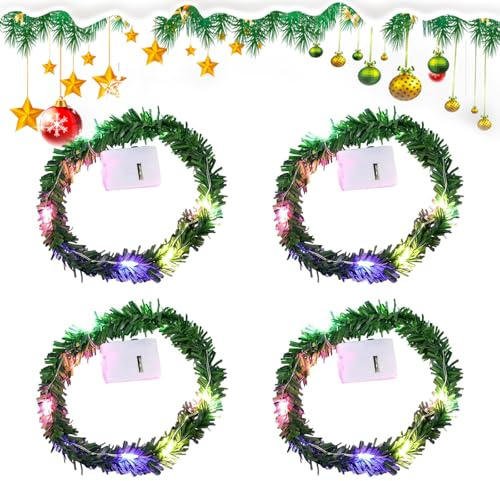 Wichtel Zubehör Lichterkette,4 Stück Wichtel Lichterkette Miniatur,Wichtel Lichterkette,Puppenhaus Mini Led Lichterkette,Miniatur Puppenhaus Zubehör,Mini-Weihnachtsbaumschmuck mit Lichtern