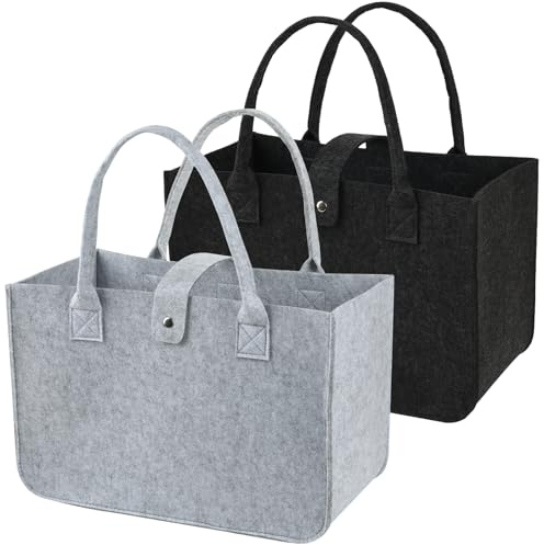 YueNepenth 2-pack reusable felt tote bags foldable and versatile. Suitable for daily shopping they can also be used as grocery bags lunch bag commuter handbags book storage bags eco-friendly bags etc