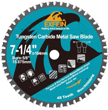 184mm 48T Kreissägeblatt Metall - EXFEIN Wolframkarbid-Trennscheibe Bohrung 15.875mm für Metallblech oder Rohr, Winkeleisen, Nichteisenmetalle