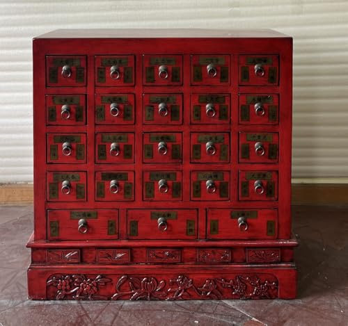 Kunibert Apothekerschrank Kommode Kommodenschrank Sideboard Schrank Hoehe94cm Massivholz Farbe:Rot