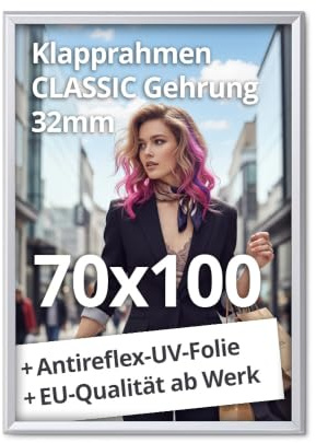 Klapprahmen Plakatrahmen 70x100cm 32mm Rahmen Alu Klapprahmen für Fenster, Ecken:auf Gehrung (spitz)