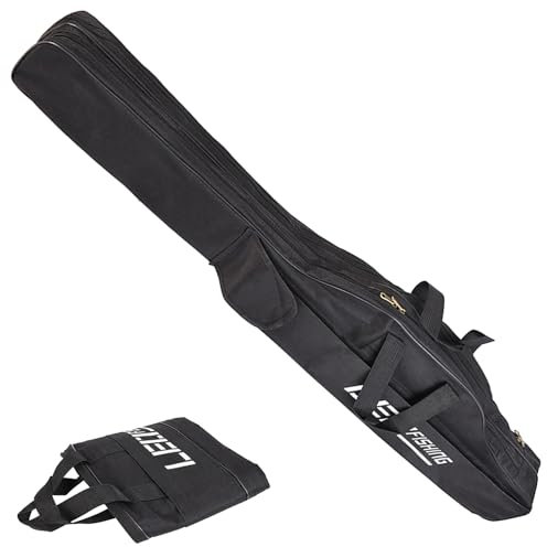 SUNOYA Angeltasche Rutentasche, Angelrutentasche Mit 3 Fächern, 150cm Rutenfutteral Angelkoffer Angelrutentaschen, Faltender Angelrute Tasche, Angelrute Werkzeuge Aufbewahrungstasche(Schwarz)