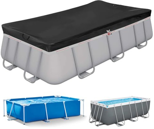 Aipwerer Poolabdeckung Rechteckig für 300-200 cm Pool | Pool Plane 305x205cm | Sommer & Winter Poolplane | 420D Oxford Reißfest | Abdeckplane für INTEX & BESTWAY Pools (Schwarze Ösen)