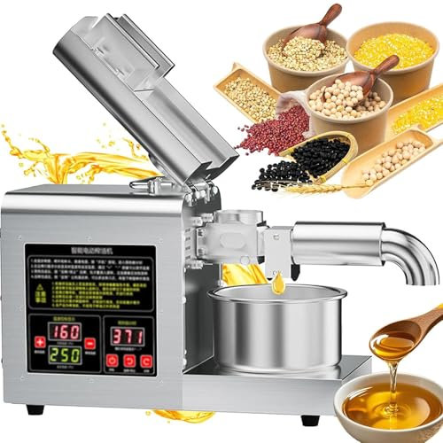 LSBHPPD Macchina per la Pressa di Olio,Frantoio Automatico in Acciaio Inossidabile,Macchina per Olio Freddo,Spremiagrumi per La Casa,Estrattore di Olio di Oliva di Girasole
