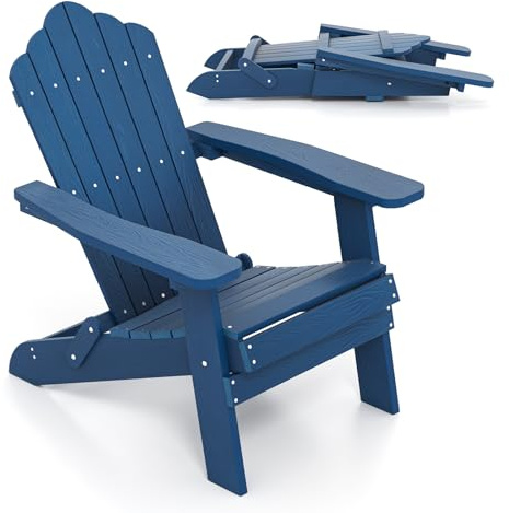 COSTWAY Adirondack Stuhl klappbar, Adirondack Chair aus Kunststoff | Wetterfester Gartensessel mit hoher Rückenlehne & breiten Armlehnen für Garten, Terrasse, Balkon, 180 kg Tragfähigkeit