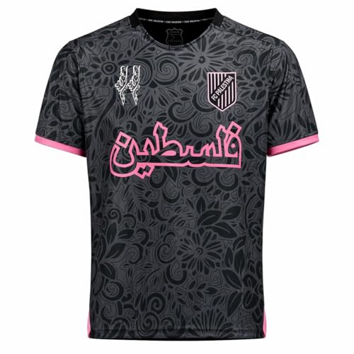 Trikot Palästina Herren – limitierte Edition – arabischer Schriftzug – Schwarz und Rosa – Sport & Streetwear, grau, M