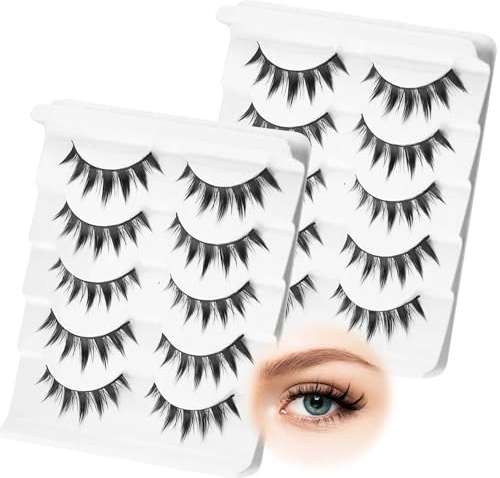 10 Pairs Manga Lashes False Eyelashes Strip Lashes Anime Lashes Natural Cosplay Makeup Fake Eyelashes Reusable Japanese Style Makeup Wispy Long Thick Eyelash Extension