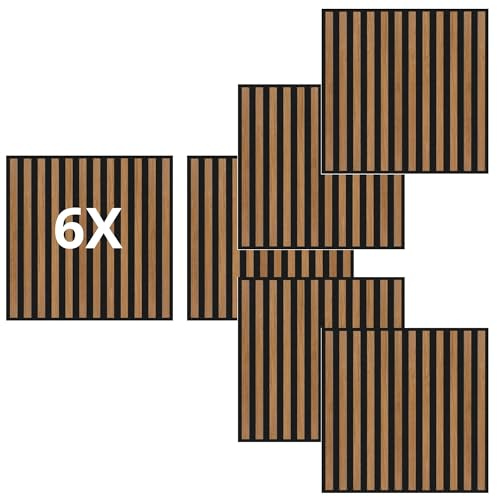 Lot de 6 panneaux effet slatwall revêtement mural plafond polymère plastique intérieur extérieur 60 x 60 cm emboîtement latéral découpable rigide décoratif bois et noir pvc carré tuile