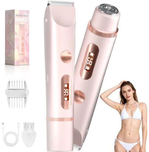 Fanovae Bikini Trimmer for Women – Gentle Electric Razor for Sensitive Areas, Waterproof USB-C Rechargeable Shaver for Body & Face, Stocking Stuffers Holiday Gift (Petal Pink with LED)