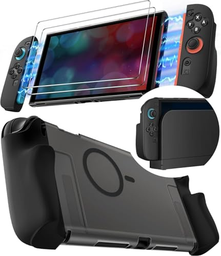 ivoler Skyddshölje för Nintendo Switch 2, fällbart greppfodral med magnetiskt, greppfodral och 2 skärmskydd - genomskinlig