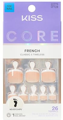 KISS CORE Press On Toenails, Nail Glue Included, ‘Two of a Kind’, White, Short Size, Includes 26 Nails, 2g Glue, 1 Manicure Stick, 1 Mini File