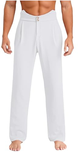 iiniim Pantalones de Hombre para Baile Latino Jazz y Salsa Plaza Rumba Pantalón de Patinaje Artístico Pantalones Baile de Salón M-3xl Blanco XL