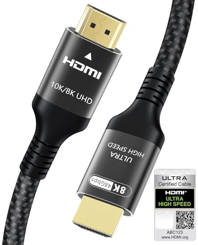 Certified 10K 8K HDMI 2.1 Cable 2.5M, 48Gbps Ultra High Speed HDMI Cable Ethernet CEC 4K 240Hz 165Hz 144Hz 120Hz 10K 8K 60Hz ARC eARC Netflix HDCP2.3 HDR10+ PC Laptop RTX5090 TV Monitor Projector