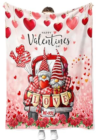 APPCRFM Valentine's Day Throw Flannel Blanket 150x100cm Valentine's Gift For Her - Soft Cozy Rose Gonk Design-Personalised Romantic Gift For Girlfriend,Wife Cuddly Valentine's Day Blanket