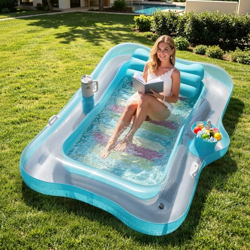 MoKo Inflatable Tanning Pool Lounger Floats, 82 x 50, Mint Green&Silver