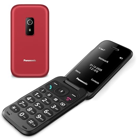 Panasonic KX-TF600 Telefono 4G Facile, Chiamate VoLTE Chiare, 290 Ore Standby, Ricarica Rapida USB-C, Display 2,8, Bluetooth, Torcia LED, Resistente IP44, Tasti Illuminati, Rosso