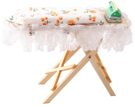 BEALIFE de Planchar en Miniatura para casa de muñecas, Juego Regalo, minitabla Planchar a Vapor, Modelo 1/12, Muebles lavandería para niños, Escala 1:12, Muebles lavandería para jardín