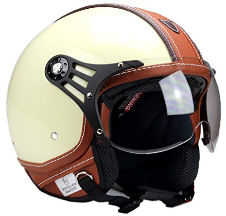 BNO-PL28 Jethelm Beige glänzend + Braun, Motorradhelm, Schutzhelm Helm S - XL (L)