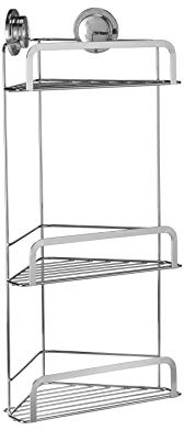 Croydex Stick 'N' Lock Three Tier Corner Shower Caddy - Shower Shelf No Drilling Bathroom Storage Solution with Sticky Pad Easy-Clean 5 Year Rust-Free Guarantee with Chrome Plated Mild Steel