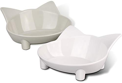 Comsmart Multi-purpose Double Pet Feeding Bowl - Anti-slip Cat Food & Water Bowl (White/Grey)