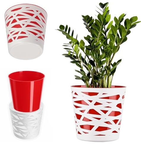 KADAX Maceta Redonda de Plástico para Flores y Plantas - Macetero Ligero y Moderno para Interiores y Balcón (19 cm, Rojo)