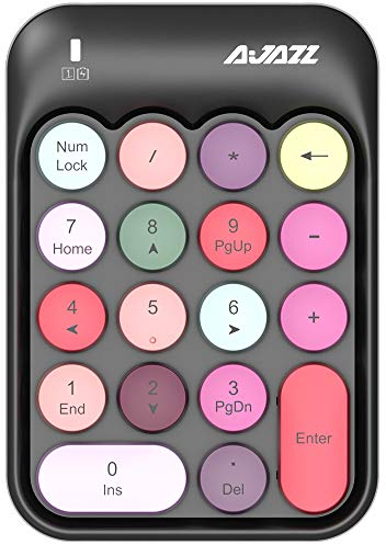 FELiCON Wireless Numeric Keypad, 2.4GHz Portable Mini Number Pad with Cute Color Fight Retro Round Key and USB Receiver, 18-Keys Financial Accounting Numeric Keypad for Laptop, PC, Desktop (Black)