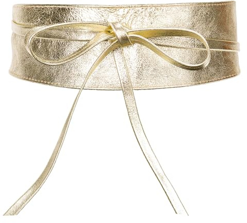 irisaa Leder Taillengürtel Damen, Breiter Obi Gürtel zum Schnüren Hüftgürtel Echtleder Bindegürtel Party Gürtel Taille Band aus Italien, Damen Taillengürtel 2020:Gold